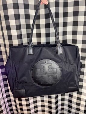 Tory Burch Ella Black Nylon and Leather Tote